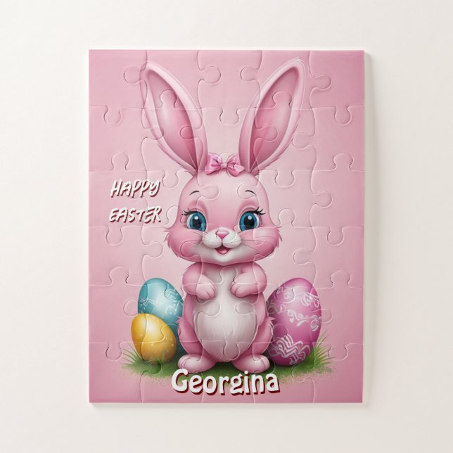 Quebra-cabeça Coelhinho de Páscoa Rosa-felz pascoa Personalizado (Vertical)