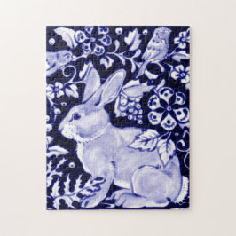 Quebra-cabeça Coelho Azul Clássico e Branco e Aves