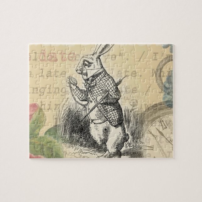 Quebra-cabeça Coelho Branco Arte da Alice no País das Maravilhas (Horizontal)