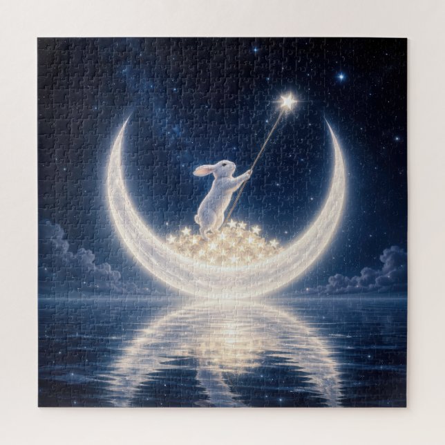 Quebra-cabeça Coelho Branco Coletando Estrelas (Vertical)