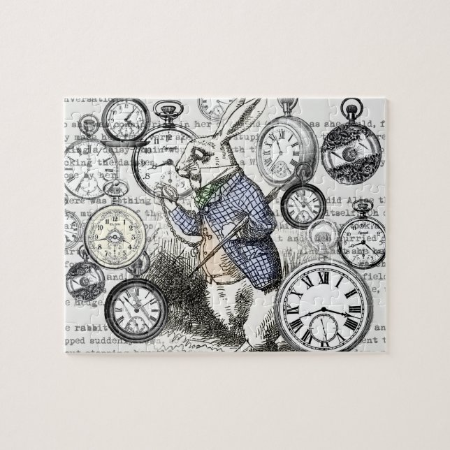 Quebra-cabeça Coelho Branco Relógios Alice no País das Maravilha (Horizontal)
