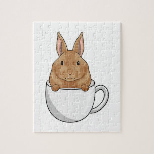 Quebra-cabeça Coelho com Xícara de Café