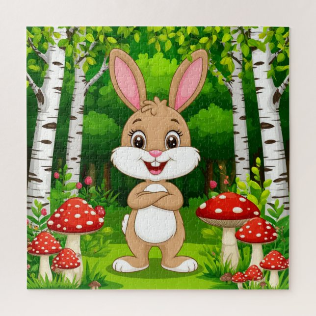 Quebra-cabeça Coelho de desenho animado fofo em pé em uma flores (Vertical)
