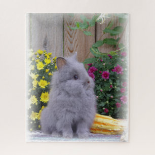 Quebra-cabeça Coelho de Lionhead com as flores em a