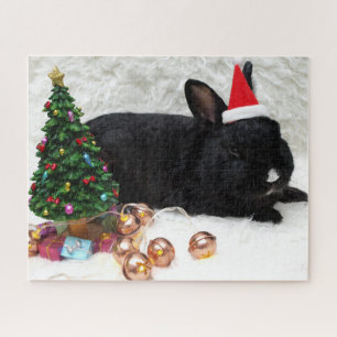Quebra-cabeça Coelho de Natal num Chapéu de Papai Noel