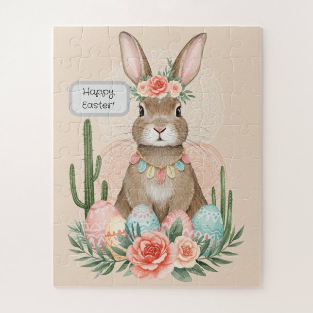 Quebra-cabeça Coelho de Páscoa Boho Caprichoso Pastel (Vertical)