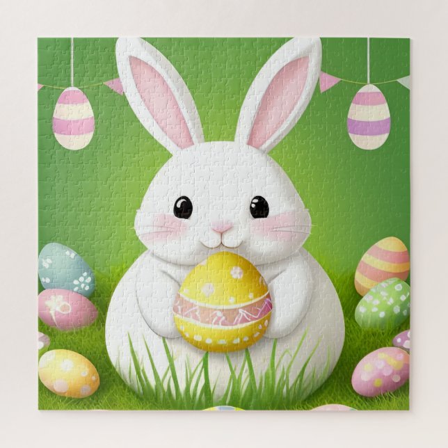 Quebra-cabeça Coelho de Páscoa Fofo Com Ovos Decorativos (Vertical)