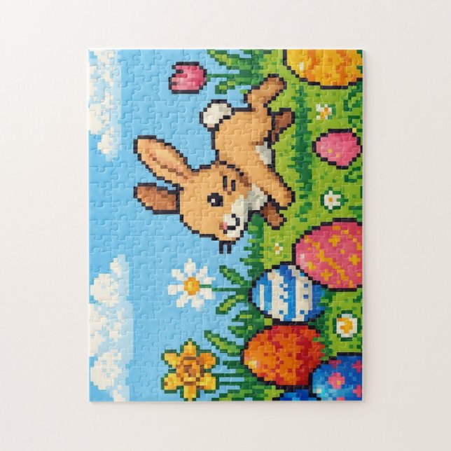 Quebra-cabeça coelho de Páscoa fofo de 8 bits (Vertical)
