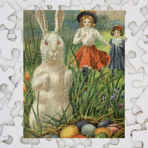 Quebra-cabeça Coelho de Páscoa Vintage e Crianças Feliz Páscoa