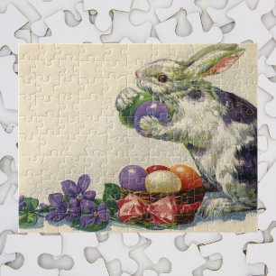 Quebra-cabeça Coelho de Páscoa Vitoriano Antigo, Flores e Ovos
