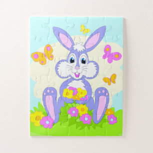 Quebra-cabeça Coelho Feliz Borboletas Flores Coelho Roxo Fofo