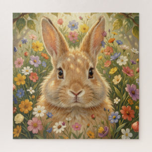 Quebra-cabeça Coelho Fofo em Prado Florido Vibrante