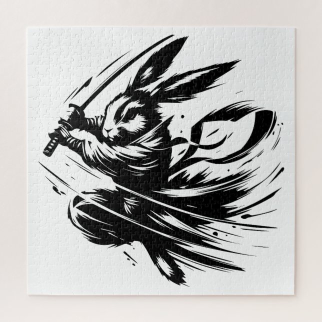 Quebra-cabeça Coelho Guerreiro Samurai Tinta Preta (Vertical)