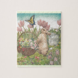 Quebra-cabeça Coelho ilustrado do primavera no jardim