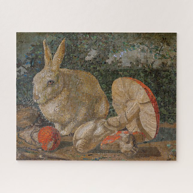 Quebra-cabeça Coelho mosaico e vintagem natural em cogumelos (Horizontal)