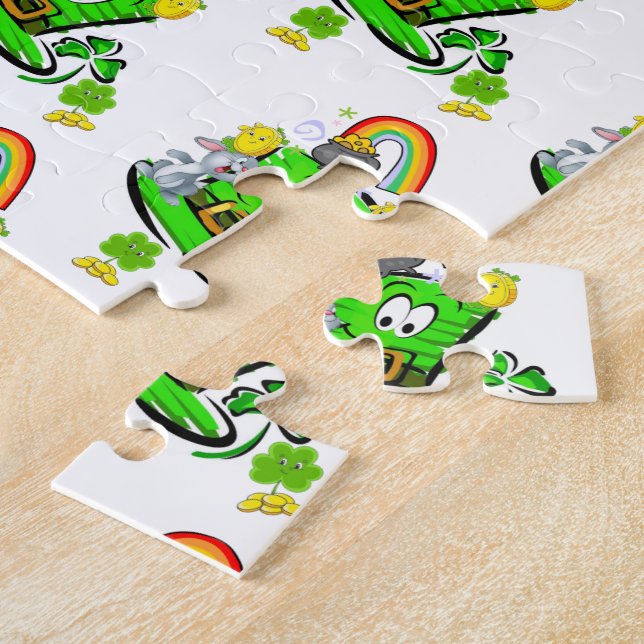 Quebra-cabeça Coelhos do Dia de São Patrício Feliz Puzzles (Lateral)