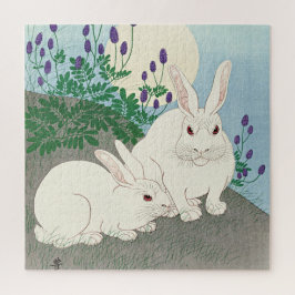 Quebra-cabeça Coelhos na Lua Cheia por Ohara Koson,