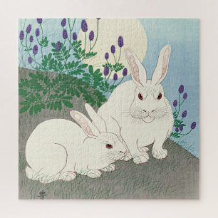 Quebra-cabeça Coelhos na Lua Cheia por Ohara Koson,