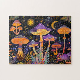 Quebra-cabeça Cogumelos de fantasia roxos sob luz estelar