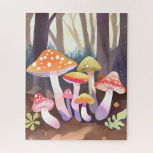 Quebra-cabeça Cogumelos Fofos   Floresta em Aquarela
