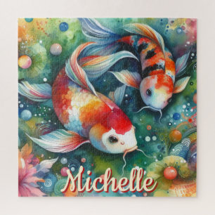 Quebra-cabeça Coi Fish Whimsical Watercolor Personalizado