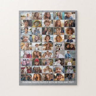 Quebra-cabeça Colagem de 45 Fotos - Texto Personalizado - Cinza