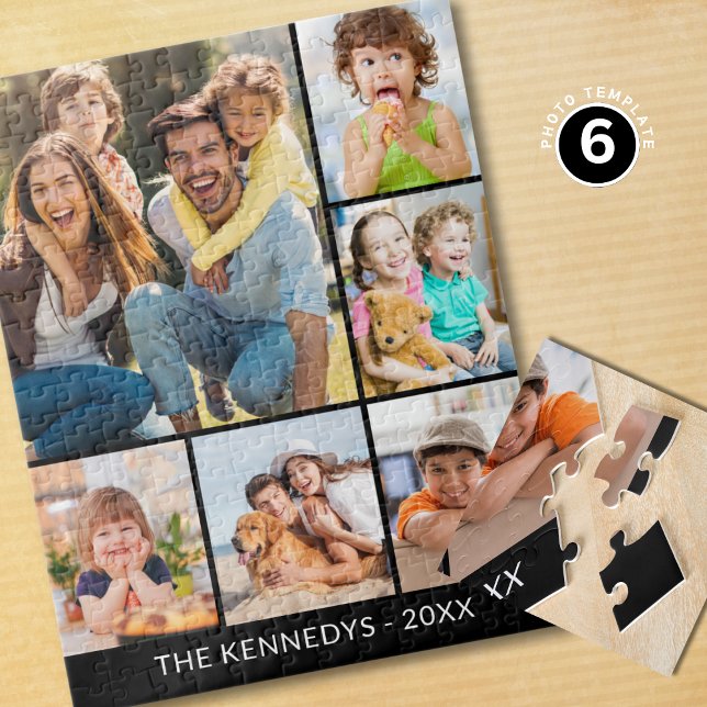 Quebra-cabeça Colagem de 6 Fotos Personalizada Nome da Família M (Criador carregado)