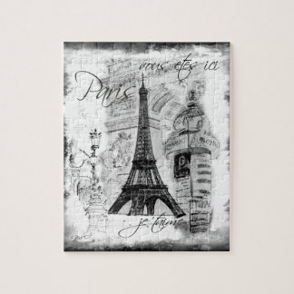 Quebra-cabeça Colagem de Cena em Torre Eiffel em Paris, Preto e