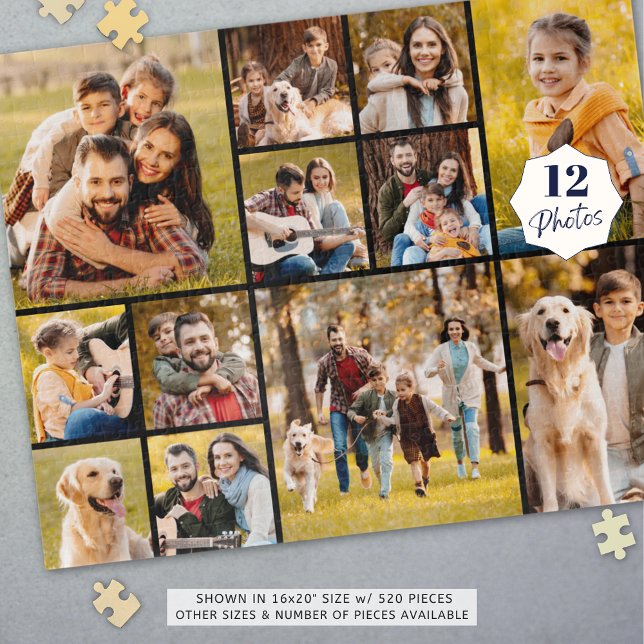 Quebra-cabeça Colagem de Fotografias Simples Preto 12 (Criador carregado)