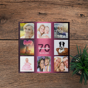 Quebra-cabeça Colagem de fotos com nome burgundy de 70 aniversár