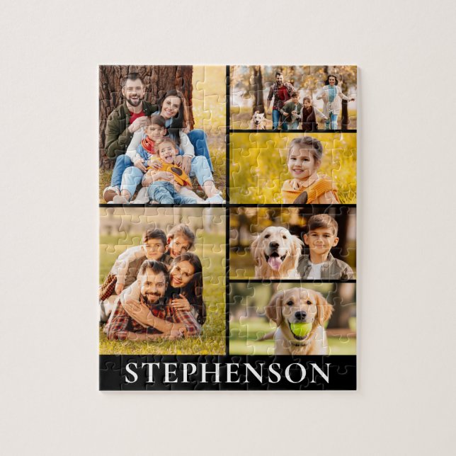 Quebra-cabeça Colagem de Fotos da Família 6 Preto Simples e Mini (Vertical)