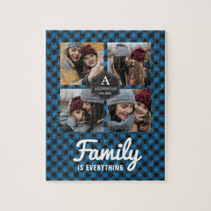 Quebra-cabeça Colagem de Fotos da Família Lumberjack Xadrez Azul