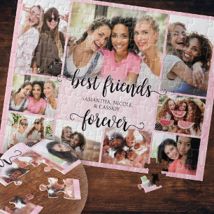 Quebra-cabeça Colagem de Fotos de Amizade Rosa para BFFs