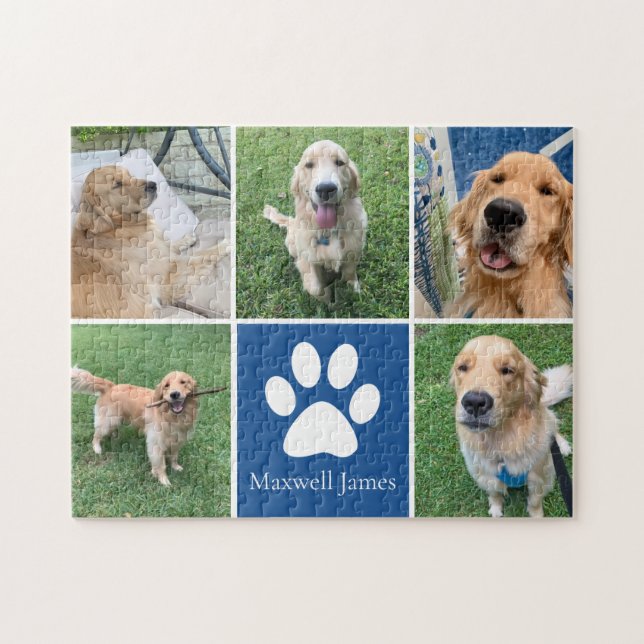Quebra-cabeça Colagem de Fotos de Cão Personalizado Pet Paw Impr (Horizontal)