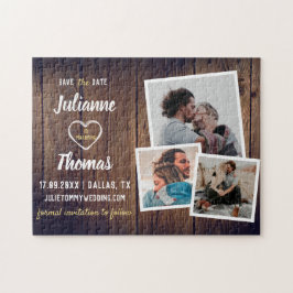 Quebra-cabeça Colagem De Fotos De Madeira Rústica Casamento Eleg