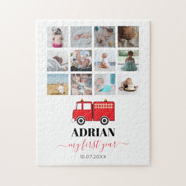 Quebra-cabeça Colagem de Fotos do Red Fire Truck Baby First Year (Vertical)