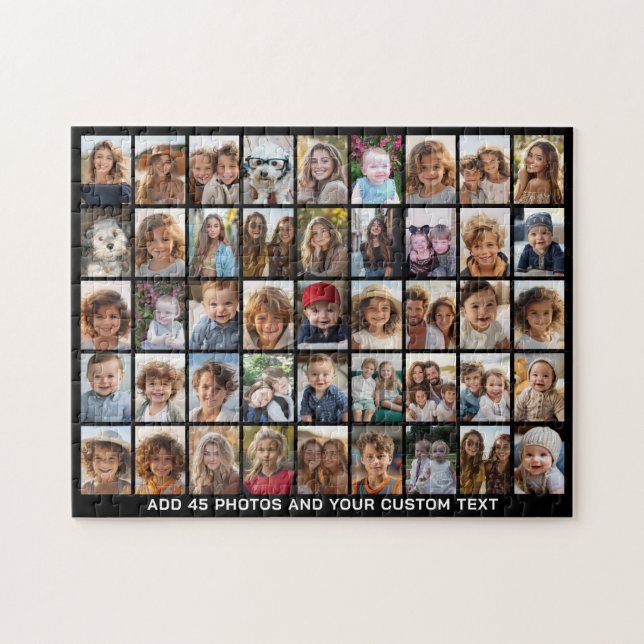 Quebra-cabeça Colagem de Fotos em Grid 45 com Texto - preto (Horizontal)