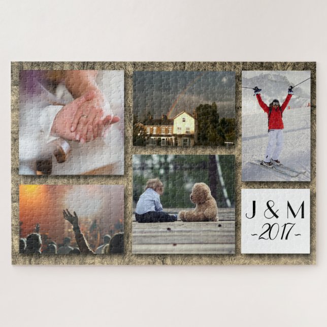 Quebra-cabeça Colagem de Fotos Personalizadas com Nome (Horizontal)