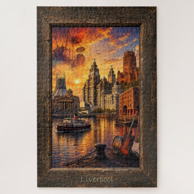 Quebra-cabeça Colagem de Música e Pontos Turísticos de Liverpool (Vertical)