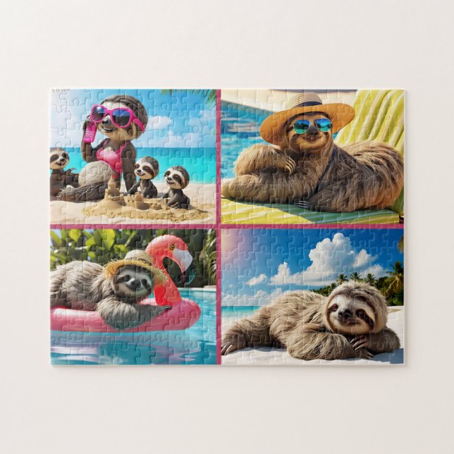 Quebra-cabeça Colagem de Piscina Lama Engraçada Praia de Relaxam (Horizontal)