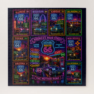 Quebra-cabeça Colagem de Selo da Estrada Mãe Neon