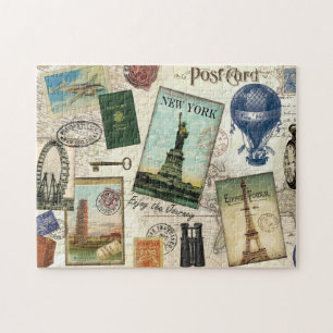 Quebra-cabeça colagem de viagens vintage moderna