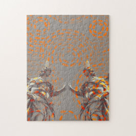 Quebra-cabeça Colagem legal de esculturas e círculos laranja