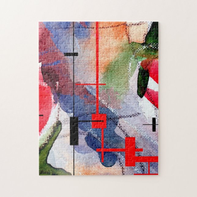 Quebra-cabeça colagem, meios mistos e aguarela da arte abstracta (Vertical)