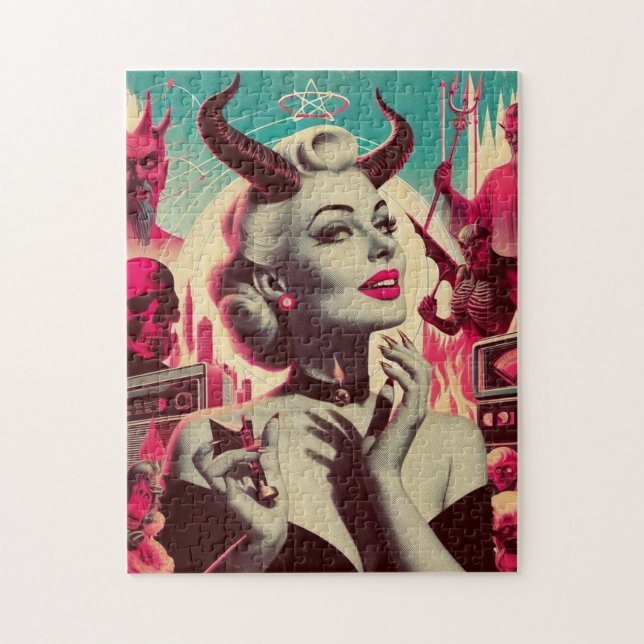 Quebra-cabeça Colagem Mulher Diabólica Retro (Vertical)