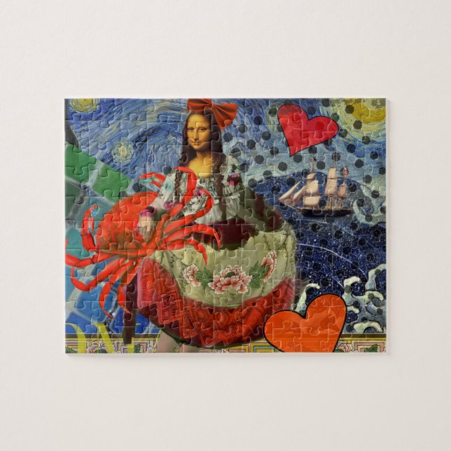 Quebra-cabeça Colagem Noite Estrelada da Mona Lisa: Surrealismo  (Horizontal)