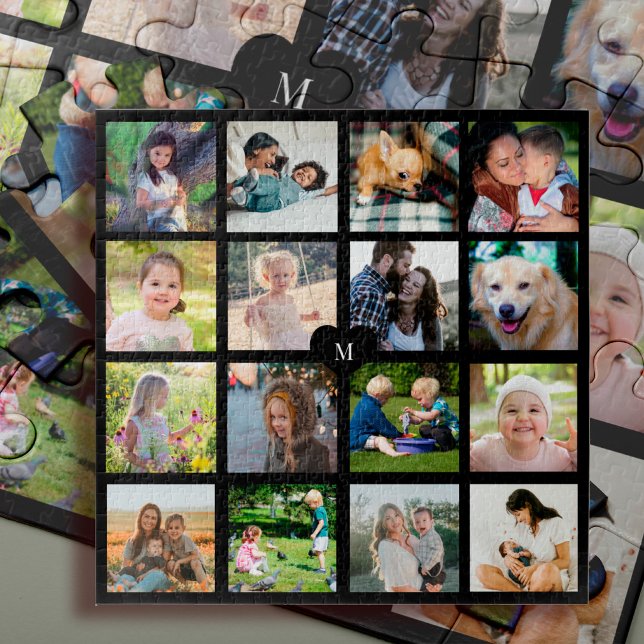 Quebra-cabeça Colagem personalizada de 16 fotos monogramada (Criador carregado)