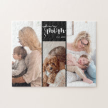 Colagem Personalizada de 3 Fotos Preta Ano da Mãe