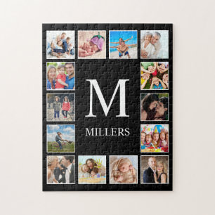 Quebra-cabeça Colagem Personalizada de Fotos da Família em Preto