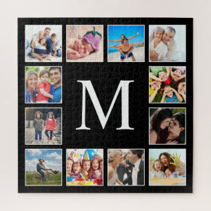 Quebra-cabeça Colagem Personalizada de Fotos da Família em Preto